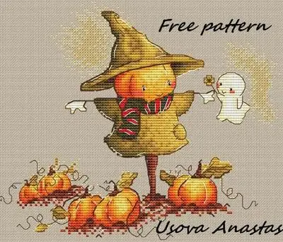 Pumpkin Scarecrow Cotton Thread for DIY, Cross Stitch, Embroidery, Handmade Needlework, MM191004, 11CT, 18CT, 14CT