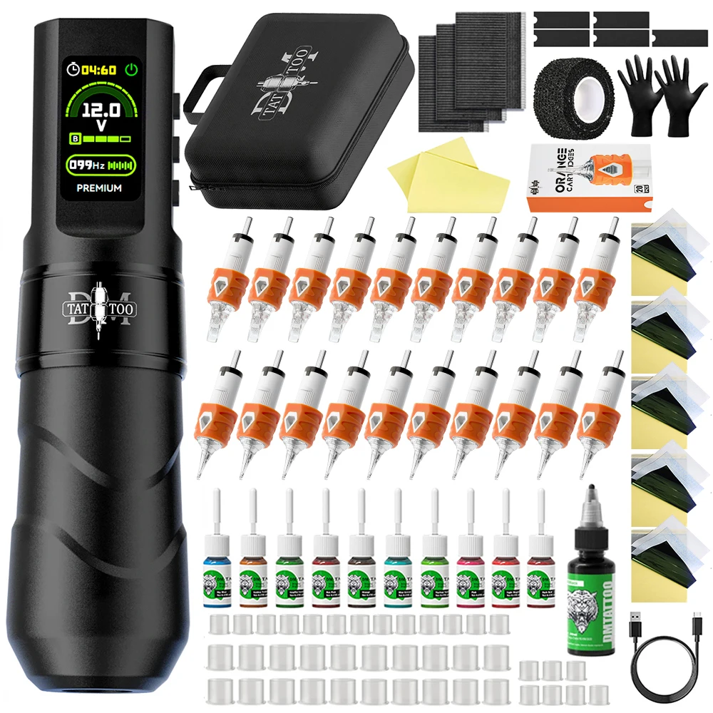

DM Беспроводной набор ручек для татуировки, набор тату-машинки, ход 4,0 мм, 1500 мАч, аккумулятор большой емкости для перманентного макияжа, набор тату-пистолетов