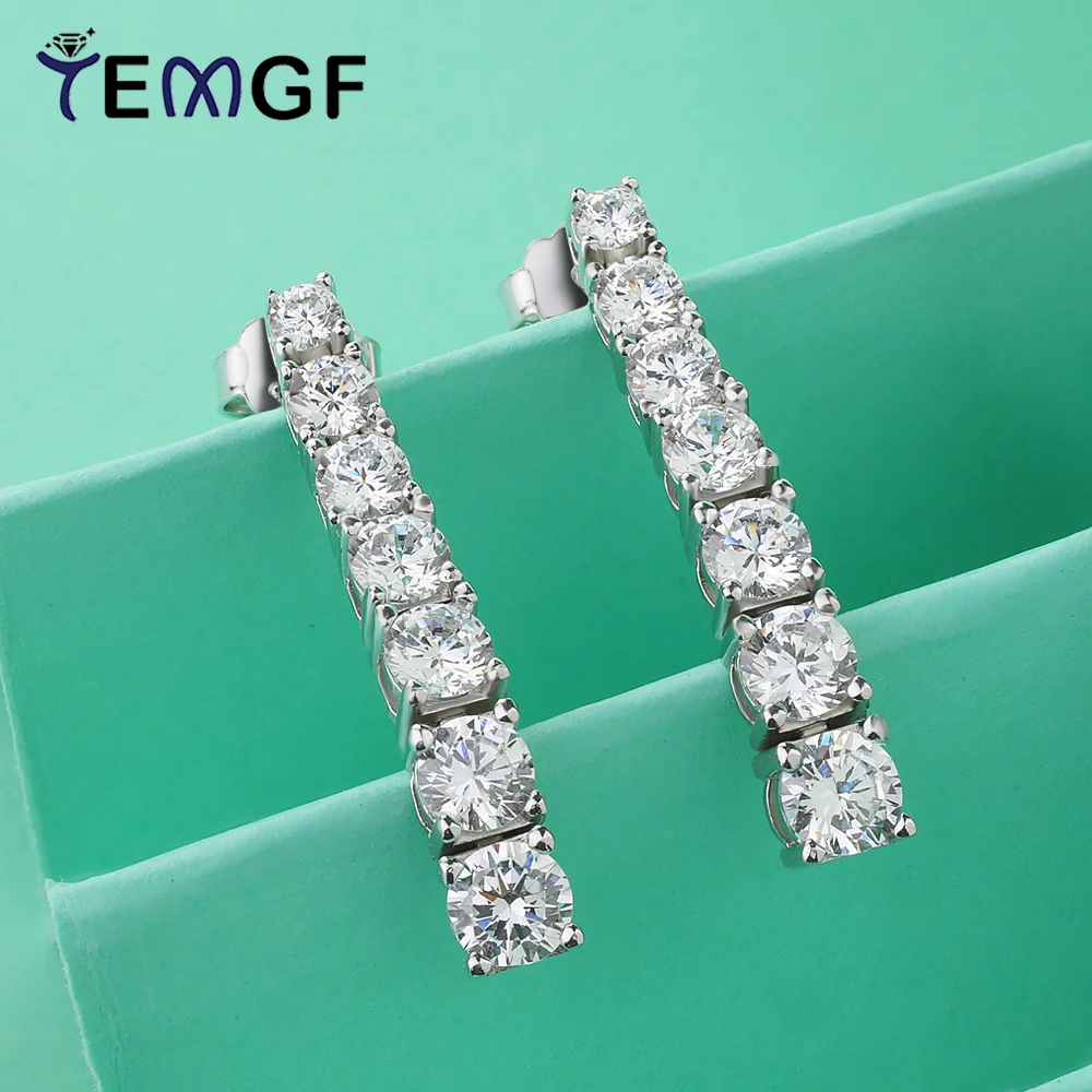

TEMGF Gradient Size Moissanite Earrings 925 Silver Long Tassel Ear Studs for Women Fashion Luxury Jewelry With GRA Facial Modify