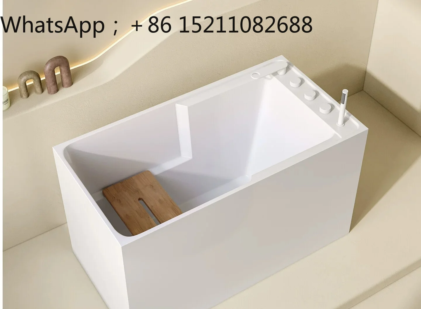 LLY small apartment deepened square right angle movable seat plate independent acrylic bathtub