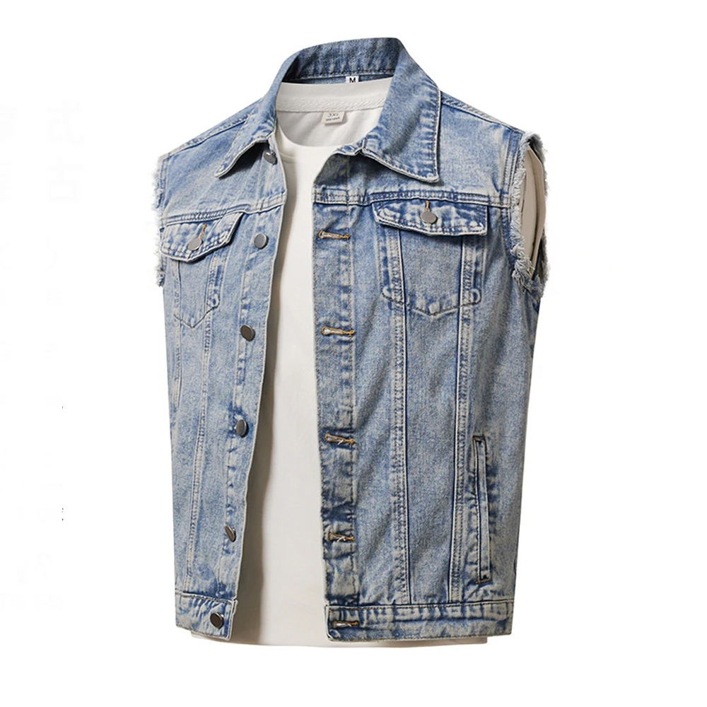 Spring Autumn Men's Denim Vests Fashion Men Retro Streetwear Sleeveless Jean Jackets Men Vintage Washed Punk Biker Waistcoat