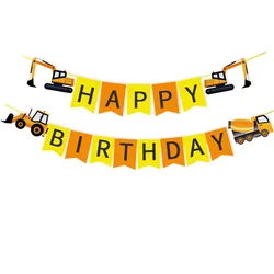 Construction Excavator Tank Truck Happy Birthday Banner Paper Garland for Boys Kids Baby Shower 1st Birthday Party Decoration