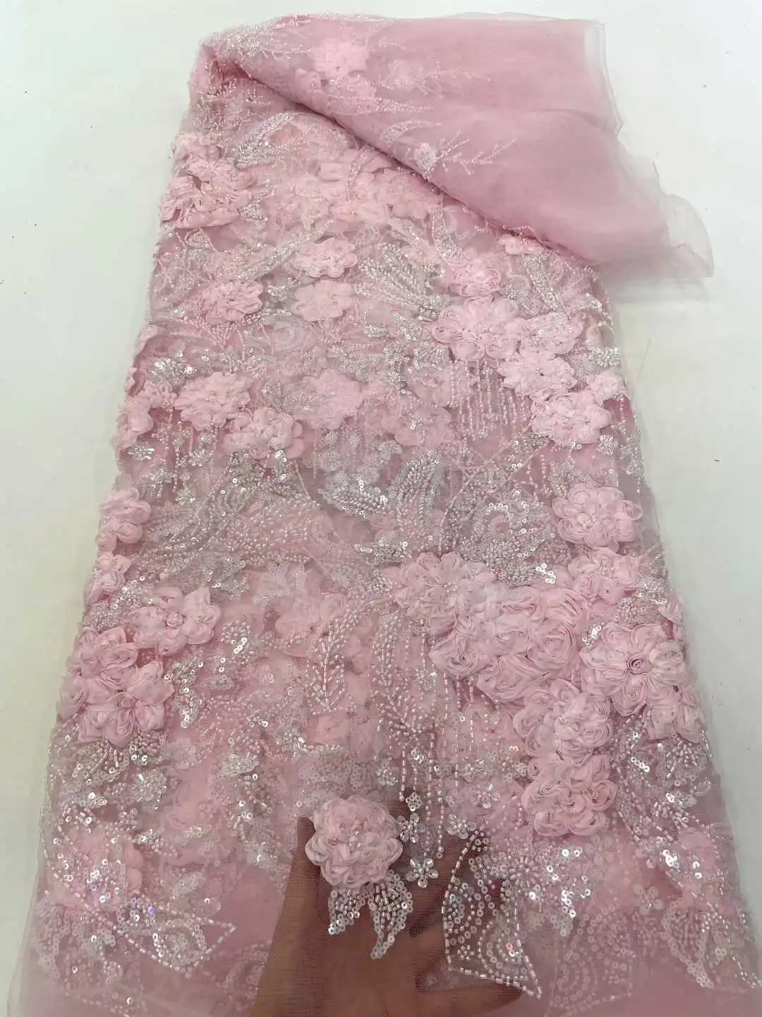 

Роскошная розовая африканская кружевная ткань с блестками и бисером, 2025 г., высококачественное кружево, 5 ярдов, французская кружевная ткань, нигерийская сетчатая кружевная ткань для вечеринки