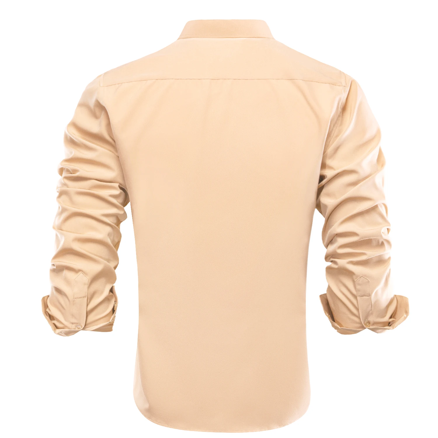 Hi-Tie Apricot Beige Silk Mens Shirts Long Sleeve Mandarin Collar Jacket Coat Shirt Elegant Light Summer Spring Male Blouse Gift