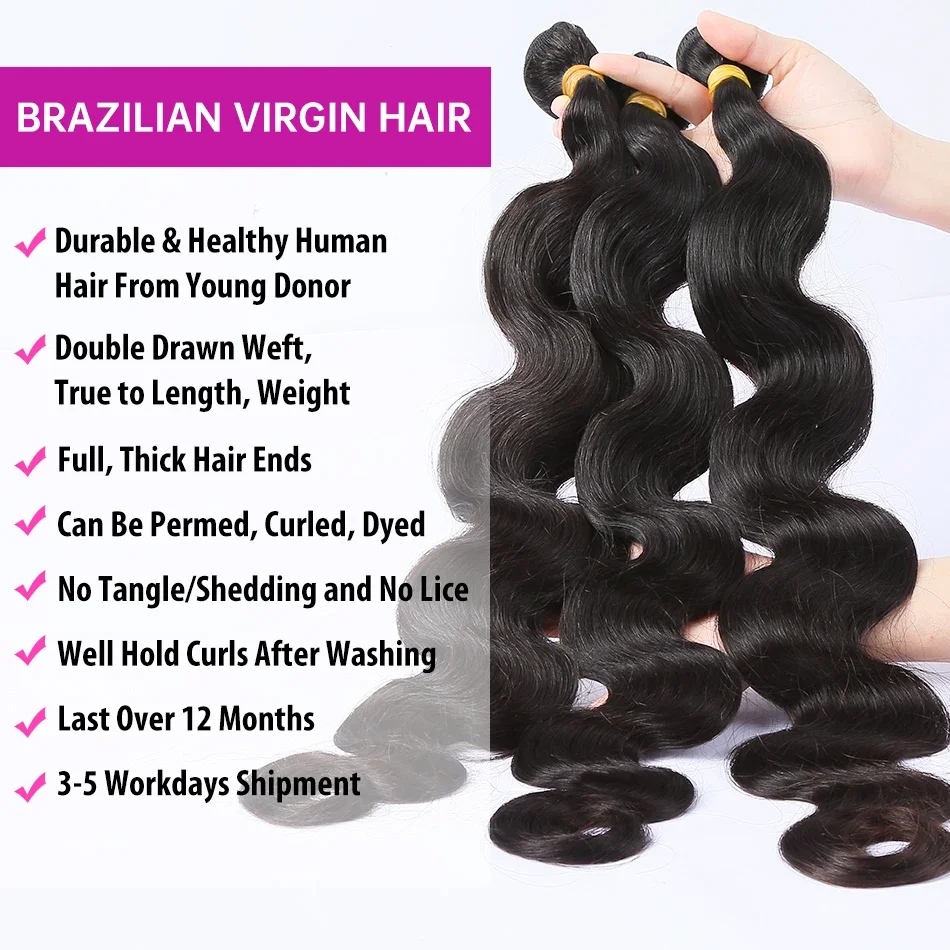 Extensiones de cabello humano postizo brasileño ondulado de 30 pulgadas, onda de agua, virgen cruda, Remy, doble dibujado, venta al por mayor, Natural