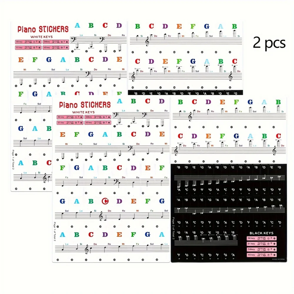 Piano Keyboard Stickers 88/61/54/49 Keys with Removable Colored Note Labels Beginner Letter Piano Stickers