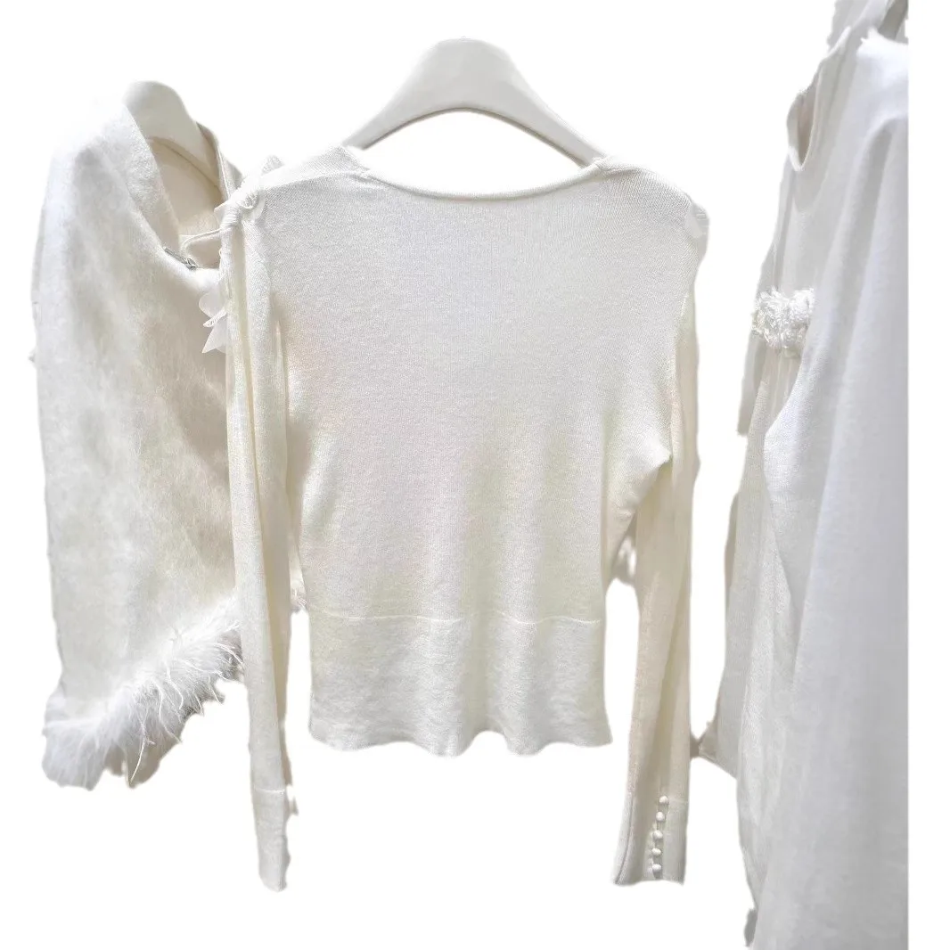 2025 가을 겨울 슬림핏 브이넥 레이스 니트 가디건 한국 캐주얼 시크 블라우스