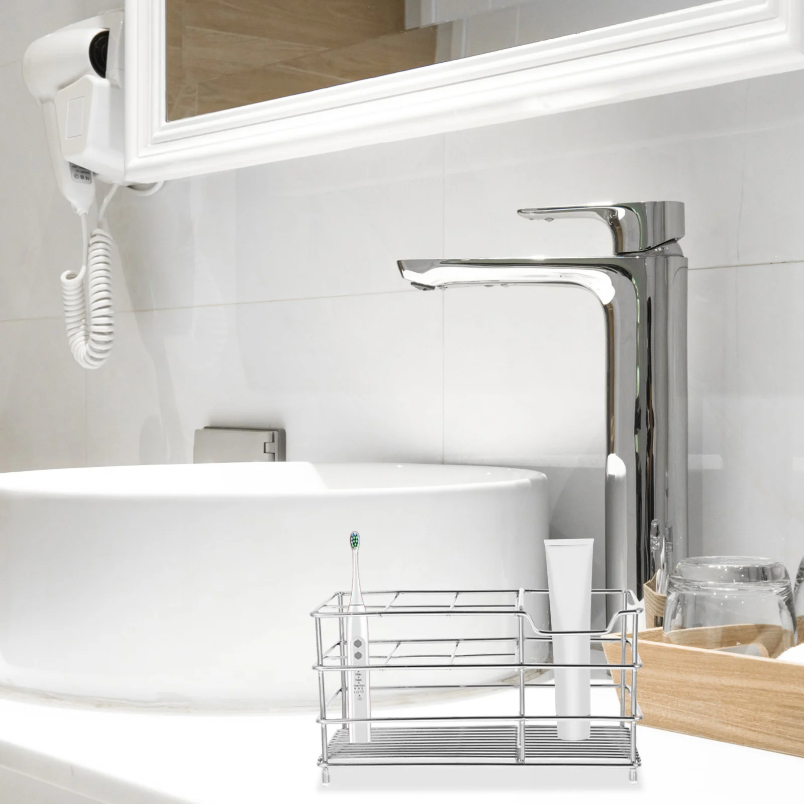 منظم فرشاة الأسنان، رف من الفولاذ المقاوم للصدأ، رف تخزين الحمام، حجم صغير، قدرة تحمل قوية، تهوية سهلة الاستخدام