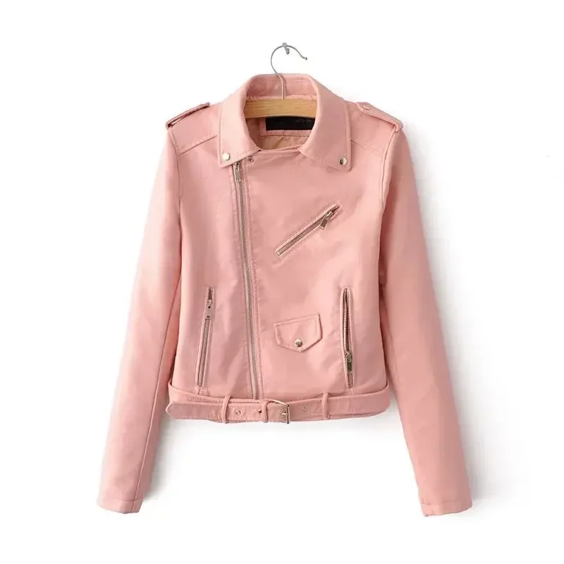 Jesienna damska kurtka ze sztucznej skóry PU Casual Lapel Long-sleeve Zipper Outwear Female Motorcycle Streetwear Coat