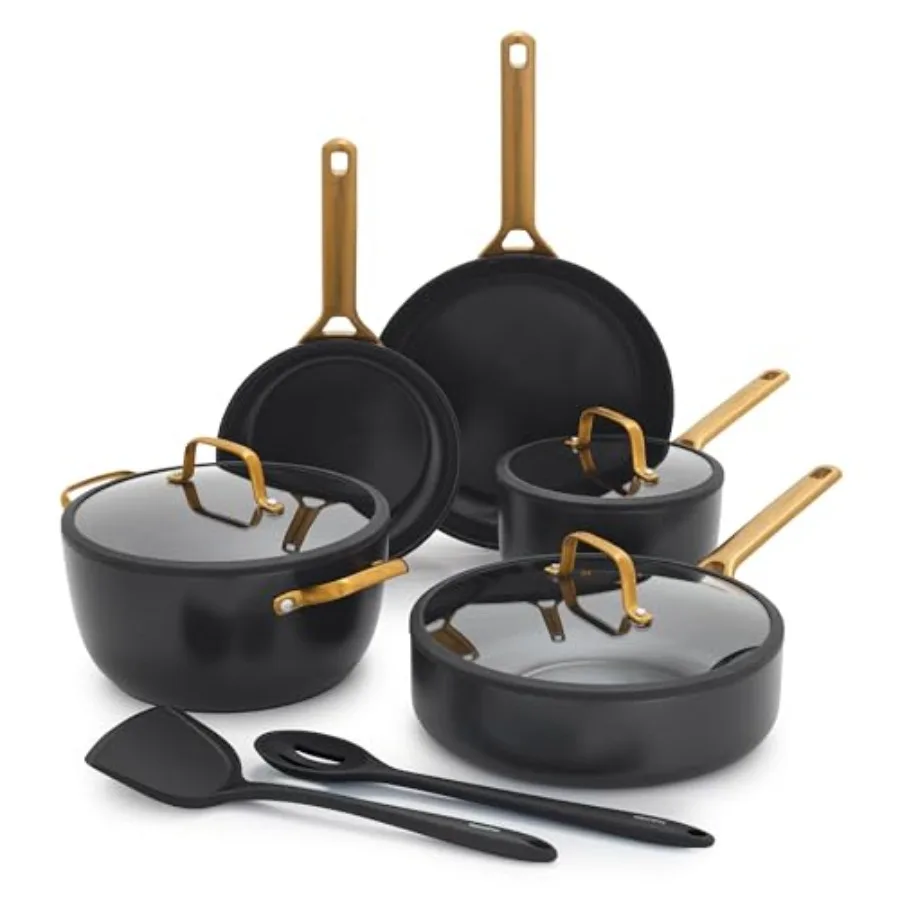 

Nonstick Reserve Pro 10 Pcs Cookware Set for home kitchen use, ceramic-coated hard anodized aluminum, black, NSF certified PFAS
