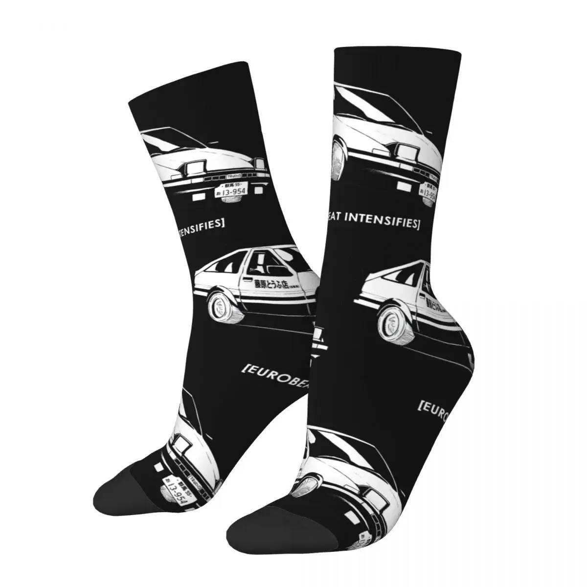 Funny Crazy Sock for Men Eurobeat Intensifies AE86 Hip Hop Harajuku Initial D Happy Quality Pattern Printed Boys Crew