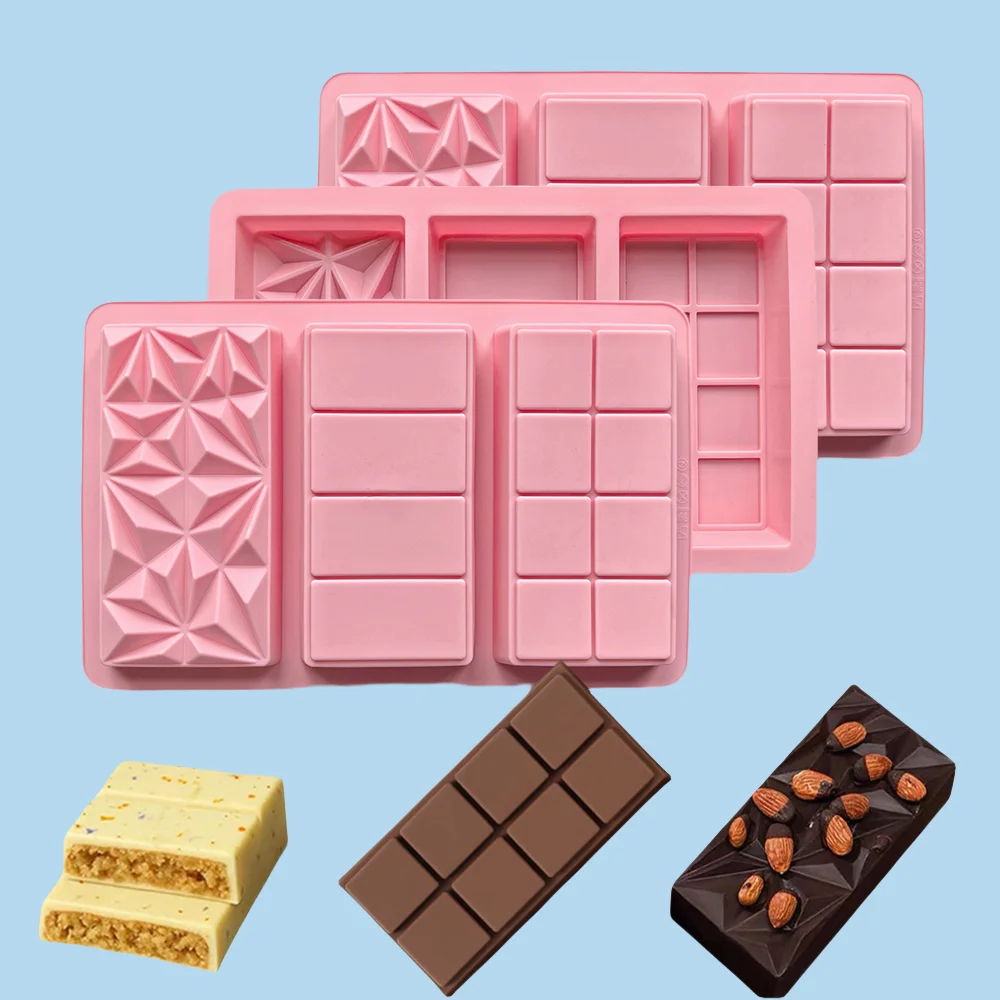 قطعة واحدة من قوالب السيليكون المكونة من 3 صفحات كاملة من شريط طاقة الشوكولاتة، والبودنغ، والبسكويت، وأدوات الخبز لتزيين الكيك