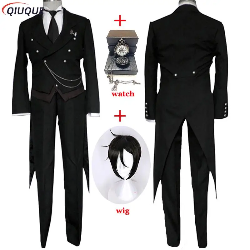 Black Butler Cosplay Japanse Anime Kuroshitsuji Sebastian Michaelis Cosplay Kostuum Unisex Uniformen 8 Stuk Met Tattoo Sticker