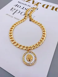 Exaggerated Lion Head Pendant Short Necklace, Zinc Alloy Jewelry choker necklace for women
