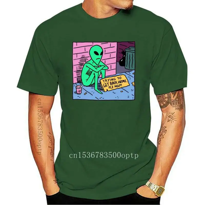 New Hillbilly 2021 Funny Cotton Print Casual  Yellow Alien Trying To Get Home Pls Help T-shirts Kawaii Short Sleeve Graphic T Sh