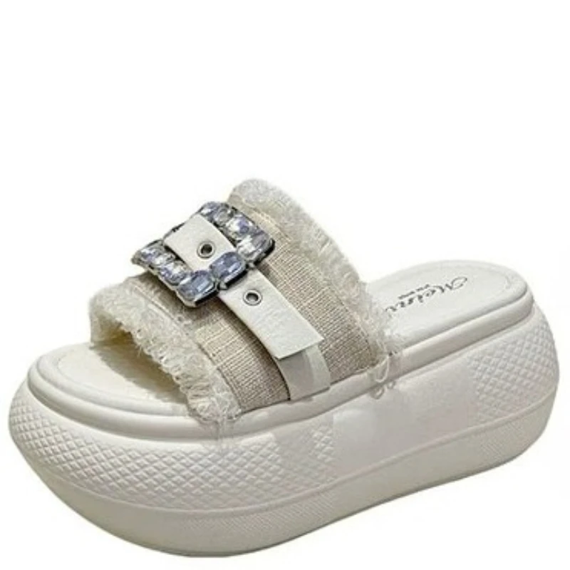 

Summer 2026 New Women's Thick Bottom Slippers Fashionable Casual Style Ultra-Fiberglass Inner Water Diamond Rhinestone Slippers
