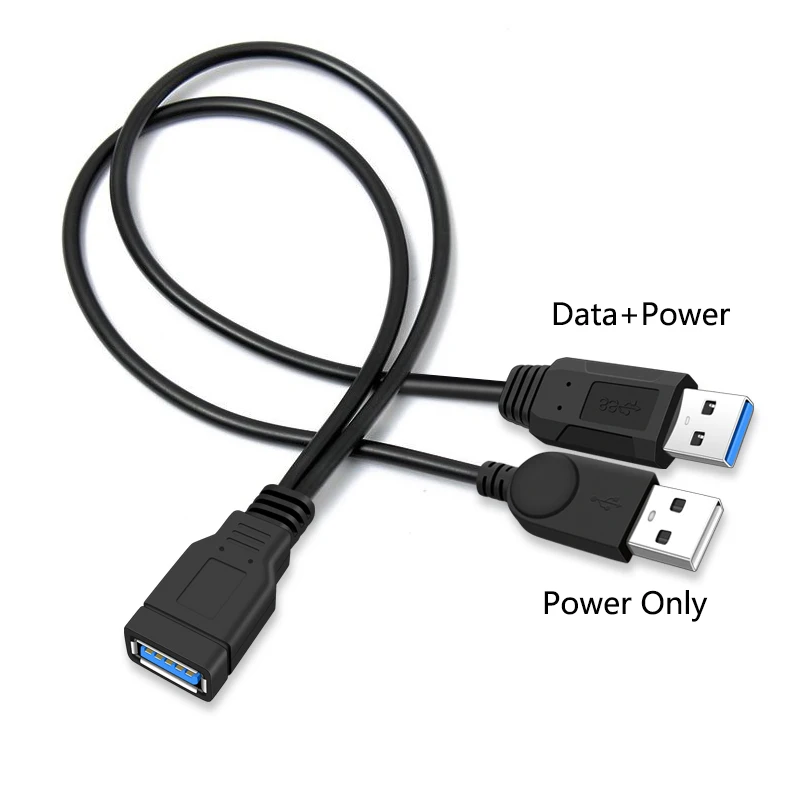 USB 3.0 To USB 3.0 USB2.0 Female USB Female To Dual USB Male Extra Power Data Y One Point Two Extension Cable 30cm