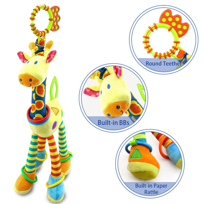 Newborn giraffe rattles plush toys cartoon animal toys cot stroller rattles hanging bell educational baby toys newborn gift