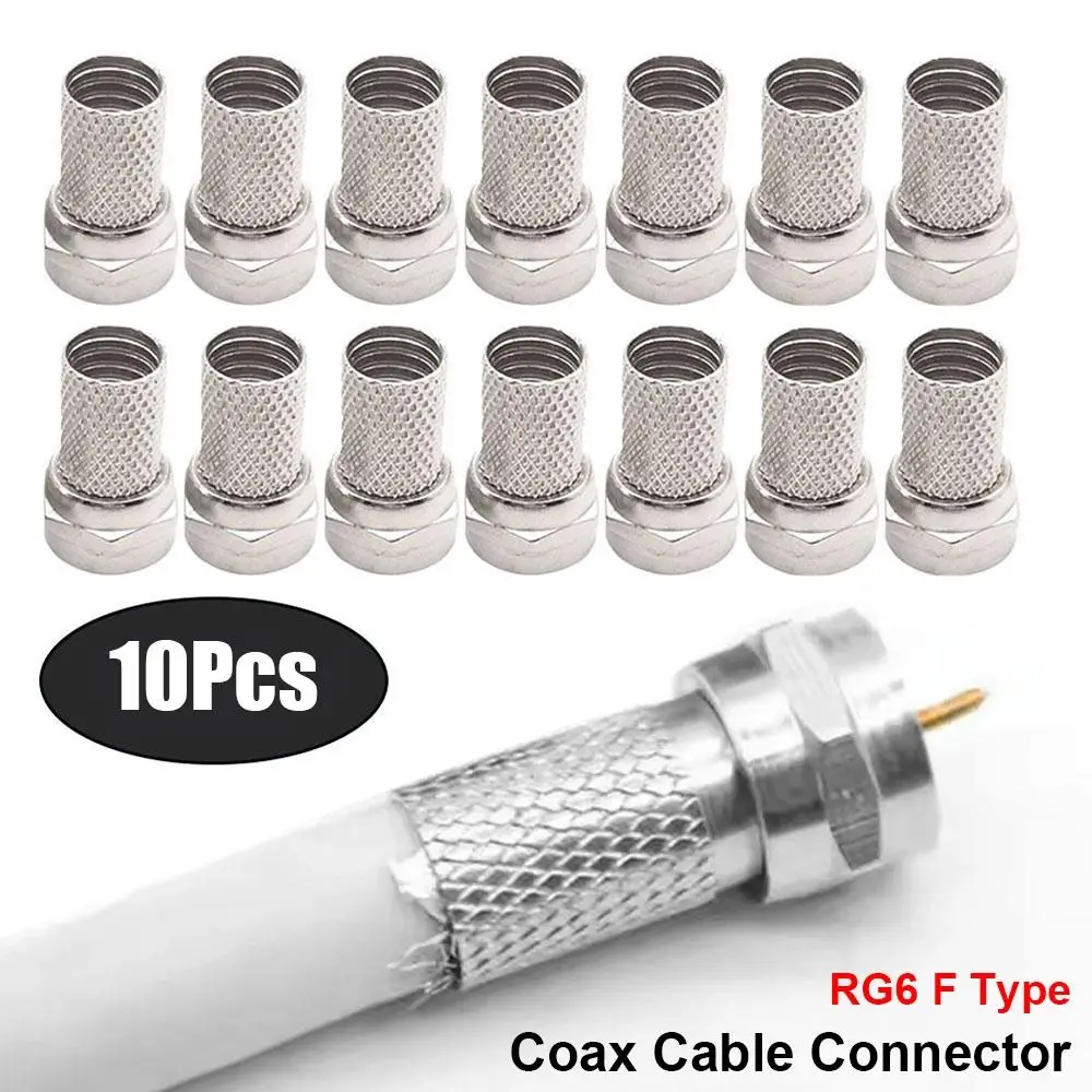 10Pcs 75 Ohm RG6 F Type Cable Connector Copper Screw On Type F Plug Connector Twist On Design 75-5 F Type Coaxial Adapter