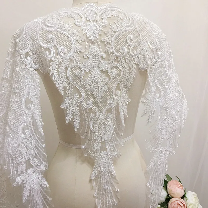 Ivory White High Density Embroidery Sequin Lace, Bridal Clothing Accessories, DIY High-Quality, 60cm Width, RS2911