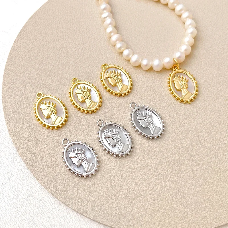 2 Pieces  Retro  Oval Head Pendant with Shell Inlay  DIY Makes Jewelry, Bracelets, Necklaces, Earrings, Accessory Materials