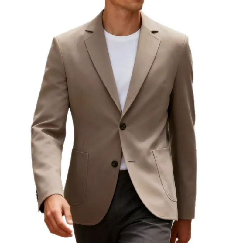 KIDWHXR Blazer Man British Style Turn Down Collar Male Suit Outerwear Simple Single-breasted Long Sleeve Versatile Men Coat