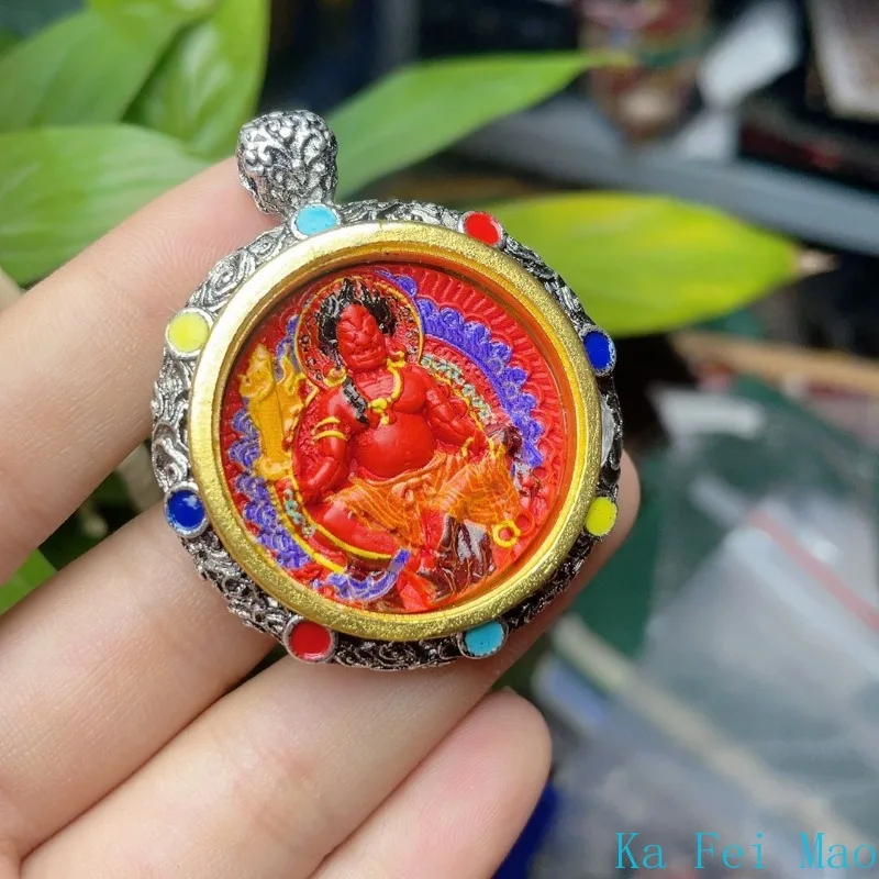 Natural Cinnabar Red Sand Painted Eight Daemons Pendant Ethnic Style Tibetan Silver Zodiac Men and Women Pendants Charm Jewelry