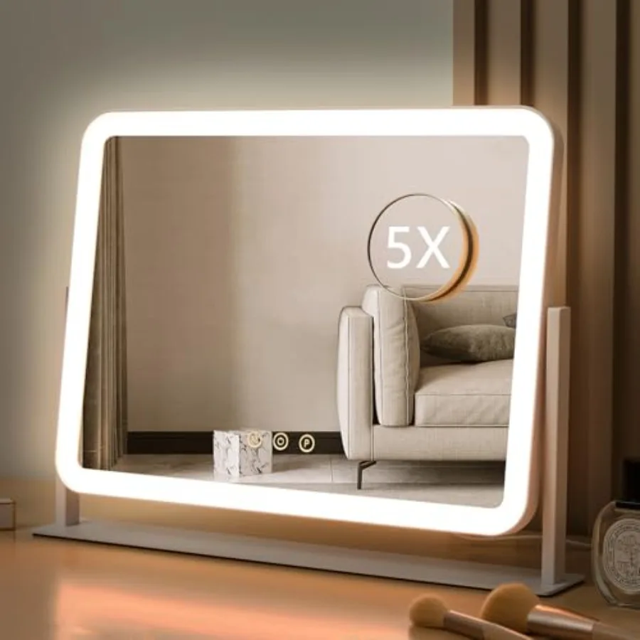 

Vanity Mirror with Lights, Lighted Makeup Mirror, Three Color Lighting Modes, and 5X Magnification Mirror, Smart Touch Control,