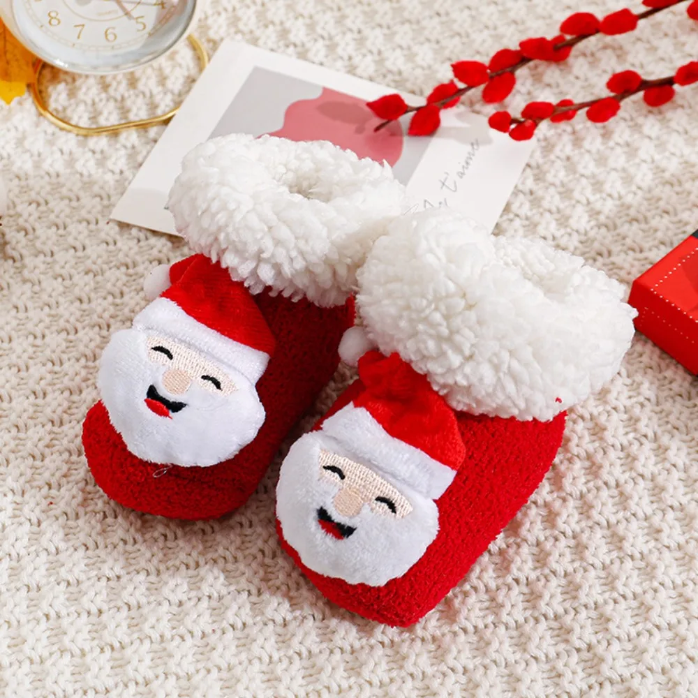 Breathable Lamb wool Christmas Baby Socks Anti Slip Soft Newborn Floor Sock Middle Tube Santa Claus New Year Toddler Socks Kids