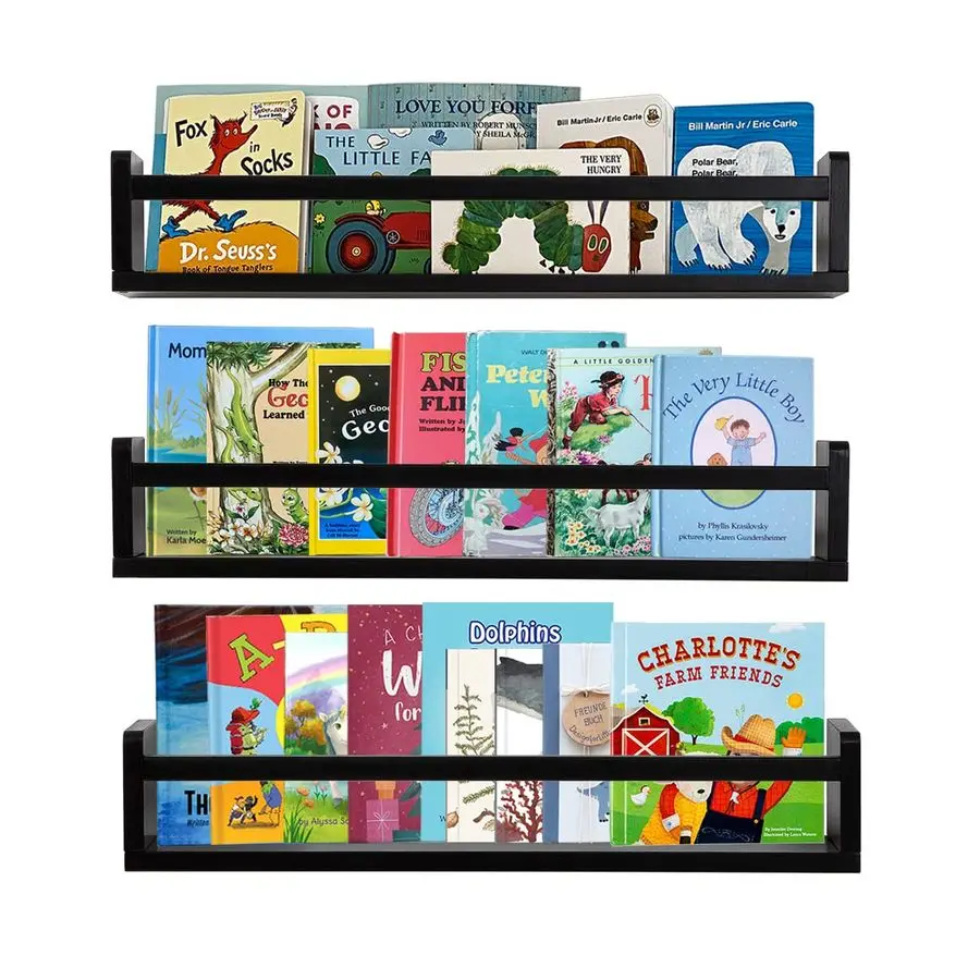

Классические детские книжные полки, черные деревянные плавающие полки, настенная книжная полка для декора ванной комнаты, кухонная полка для специй, органайзер для детей R