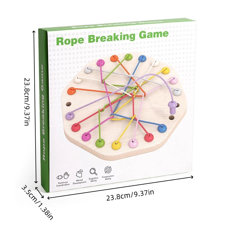 Wooden Rope Breaking Game, Strategic Puzzle Toy, Logic & Problem-Solving Challenge with Mixed Colored Ropes, Fun Desktop Game