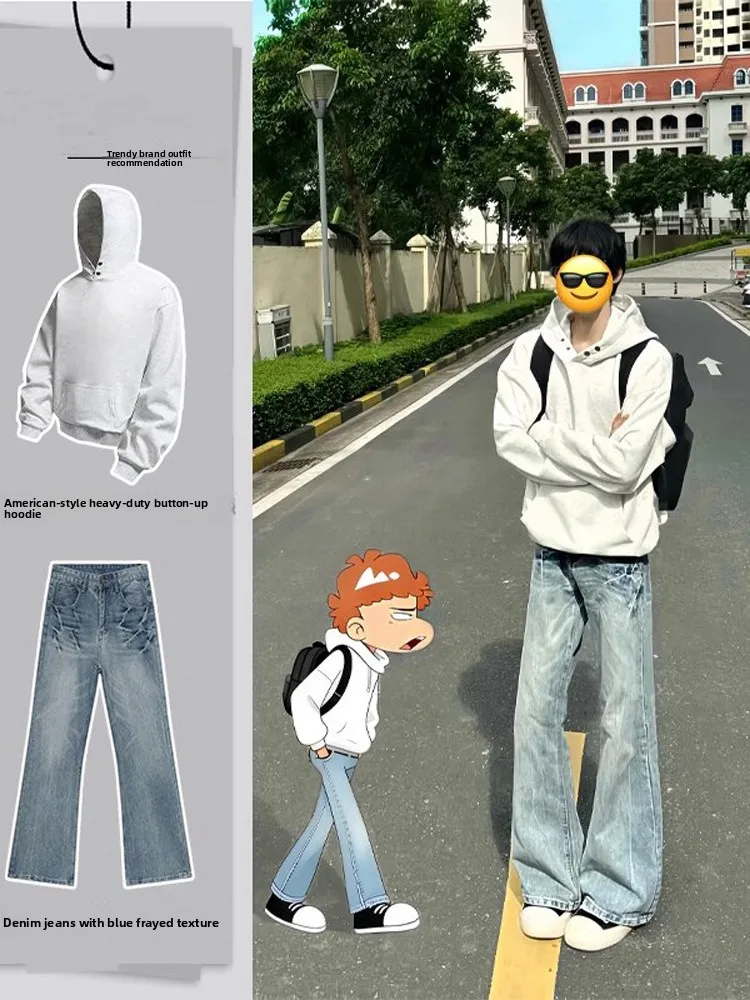 

Мужская толстовка с капюшоном Cleanfit и джинсы с рисунком молний, осенний комплект, повседневная спортивная одежда, длинные брюки-свек, подростковая мода...