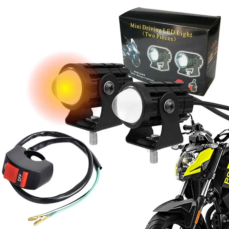 Motorcycle Fog Lights Dual Color Waterproof Motorcycle Headlights 12-80V White And Amber LED Pods Projector Lights Aux Spotlight