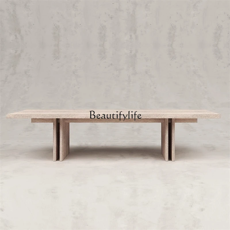 *Wabi Sand Wind Rectangle Dining Table Light Luxury Premium Natural Travertine