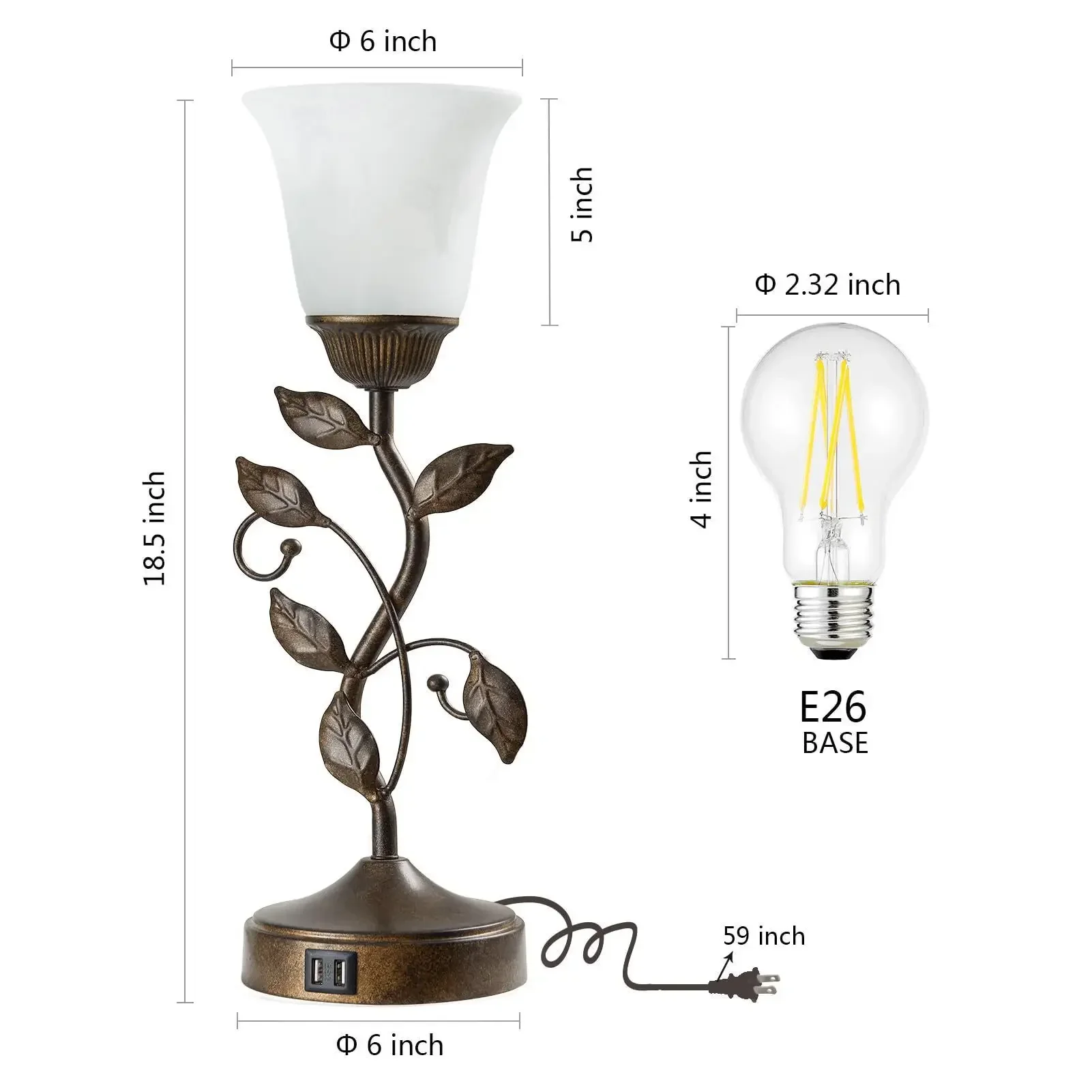 19inch Vintage Touch-Control Desk Lamp with 2 USB Ports, Handwoven Wicker Base & Stained Glass Floral Shade, Includes LED Bulb