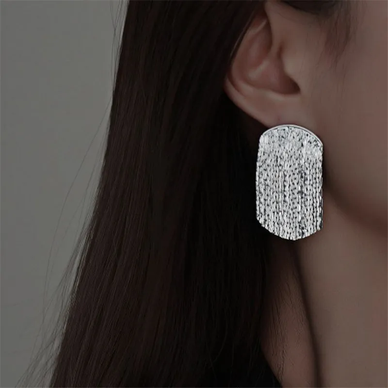 Long Tassel Earrings for Women Korean Crystal Leaf Drop Earring Girls Accessories Statement Gold Color Brincos Jewelry Gifts