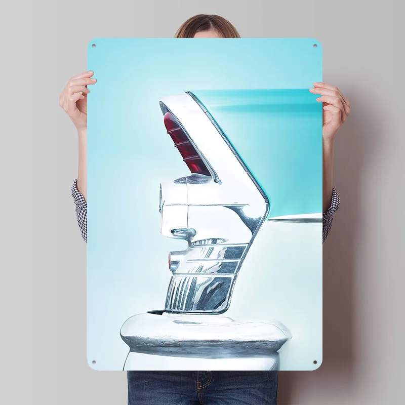 1955 Century Tail Fin Poster Customized Vintage Metal Signs Wall Art Retro Tin Plaque for Garage Room Ornaments Wand Deko Decor