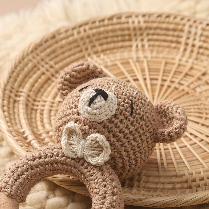 Hochet en forme d'ours au crochet pour bébé de 0 à 12 mois, jouets Montessori, animaux, dessin animé, musique, Kawaii, TeWindsor