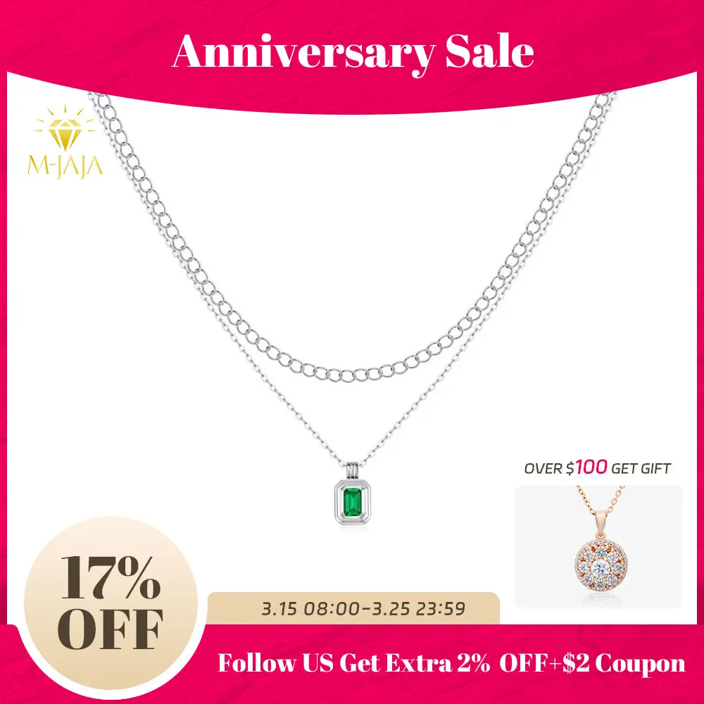

M-JAJA 0.8ct Emerald Pendant Necklace Moissanite Chain for Women Gold Plated 925 Sterling Silver Lab Grown Gemstone Fine Jewelry