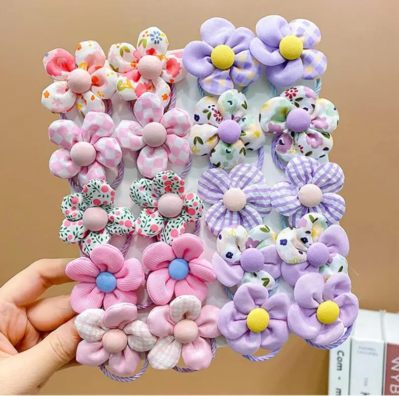 10pcs Cute Flower Hair Ropes Children Sweet Rubber Band Hair Ring Little Girl Hair Band Ponytail Holders Hair Accessories