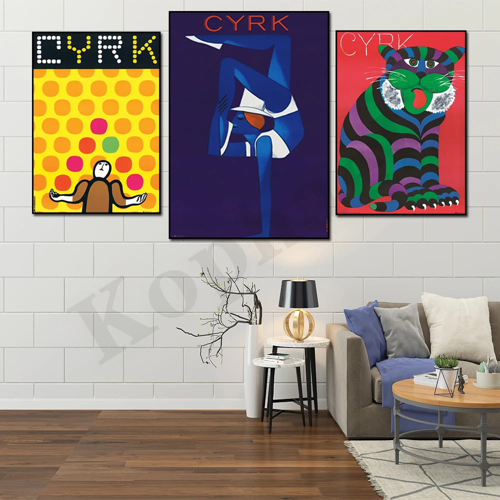 Poland Acrobat CYRK. Juggler. Cyclist. Tuxedo Bear. Tiger. Wall Art Poster