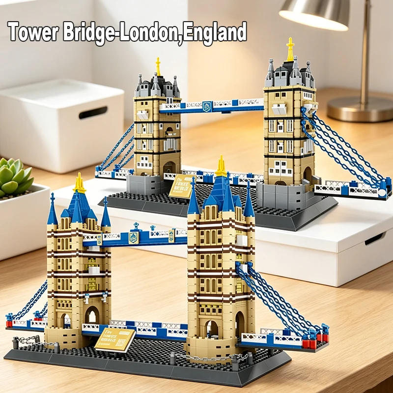 

MOC Tower Bridge Building Blocks Set – London Landmark Architecture Model Kit， DIY Desktop Decor Toy for Kids Adults