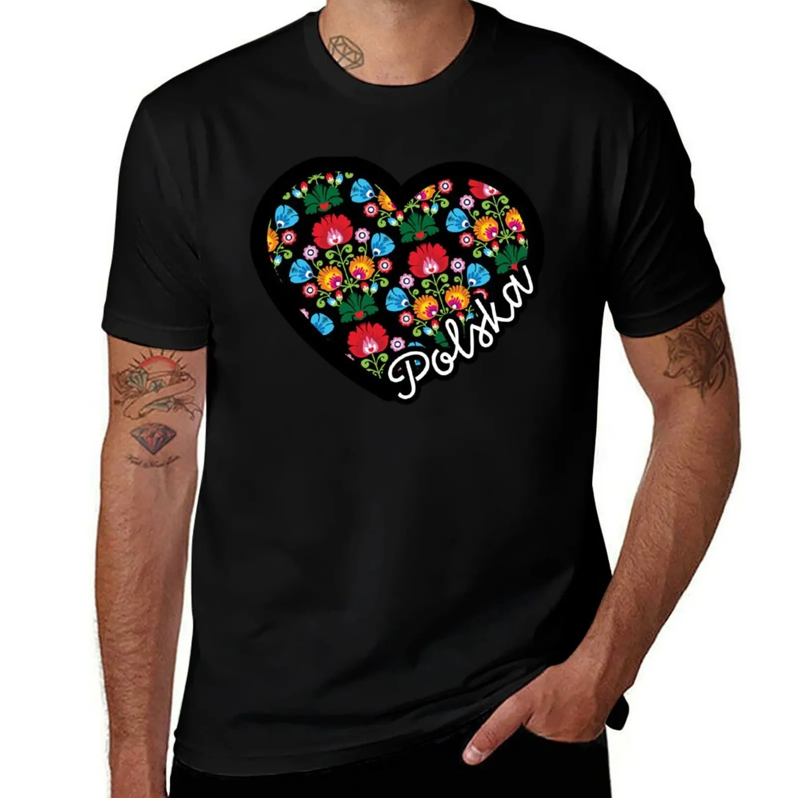 POLSKA Folk Art Heart Polish Wycinanki / Paper Cut-outs Flowers / Folklore / Poland T-Shirt Classic Print Short Sleeve Shirt