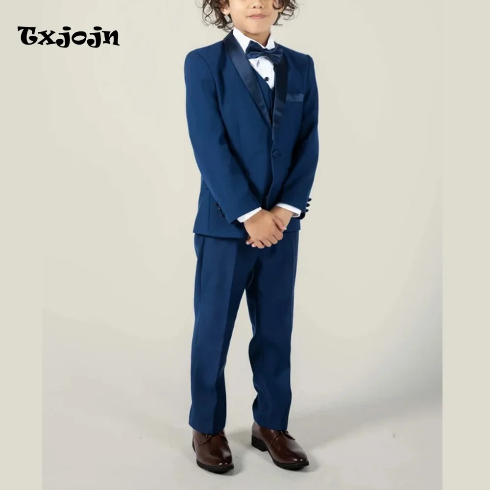 Trend Boys Suit 3-piece Set Formal Tuxedos Satin Pointed Collar Jacket Classic 2-16 Year Tailored Blazer Pants Vest for Wedding