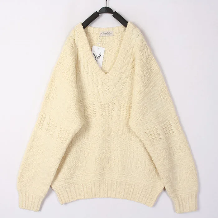 

Vintage Autumn Winter White 3D Knitwear Woolen Sweater Cardigan Overhead Beanstalk Twist Yarn Women's Faion Premium Quali