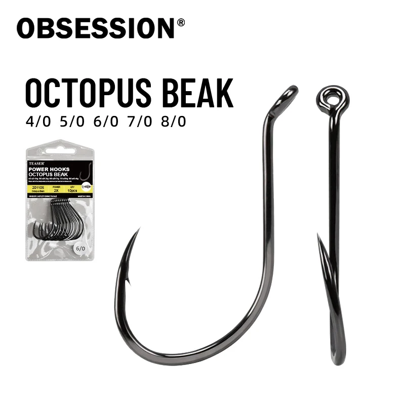 

OBSESSION 201105 10pcs/bag High Carbon Jigging Barbed Fishing Hook 4/0 5/0 6/0 7/0 8/0 Saltwater Octopus Beak Fishing Hooks