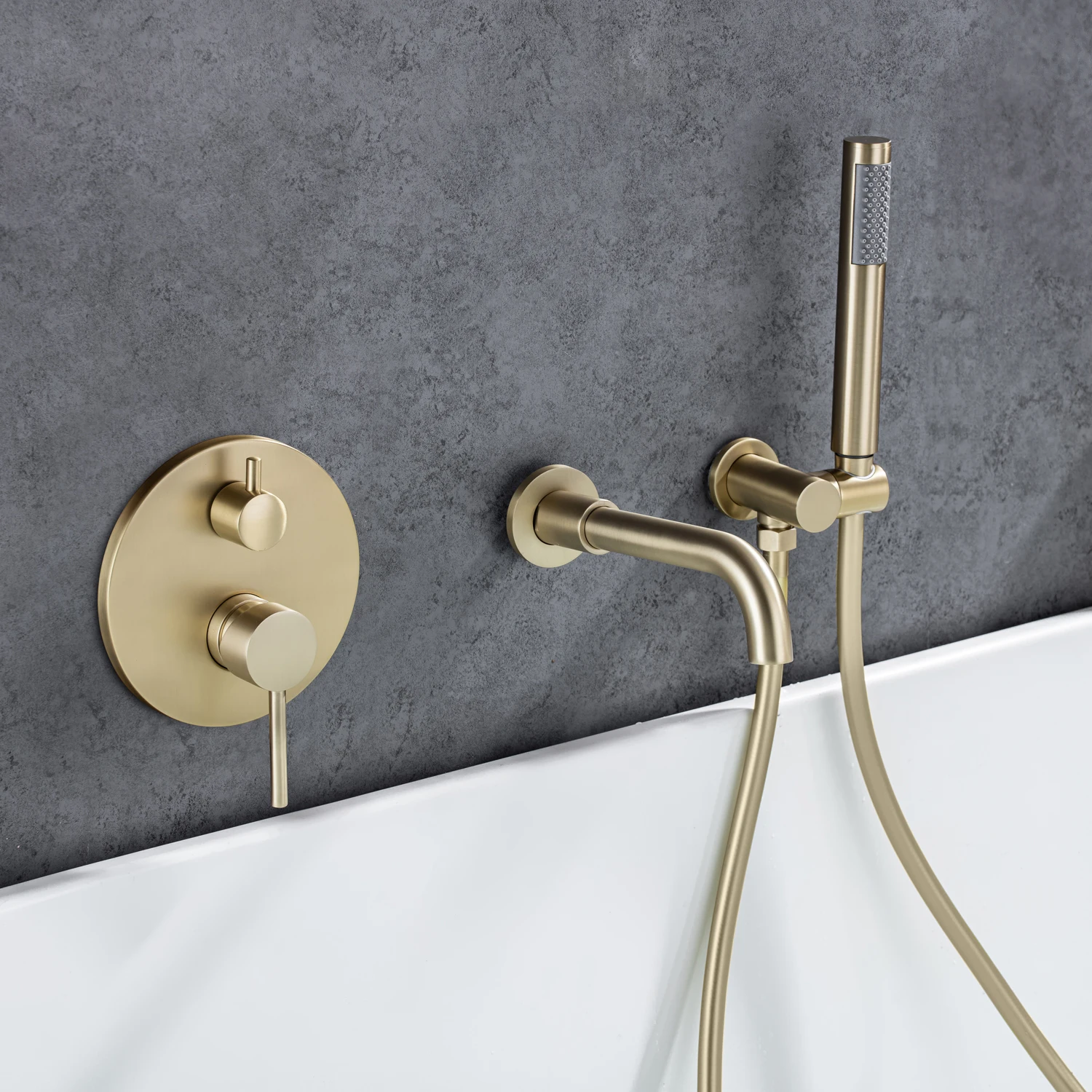 Wall Mount Tub Filler Bathroom Shower Faucet Hot Cold Water Mixer Tap 2 Handle Bathtub Faucet with Handheld Shower ,Brushed Gold