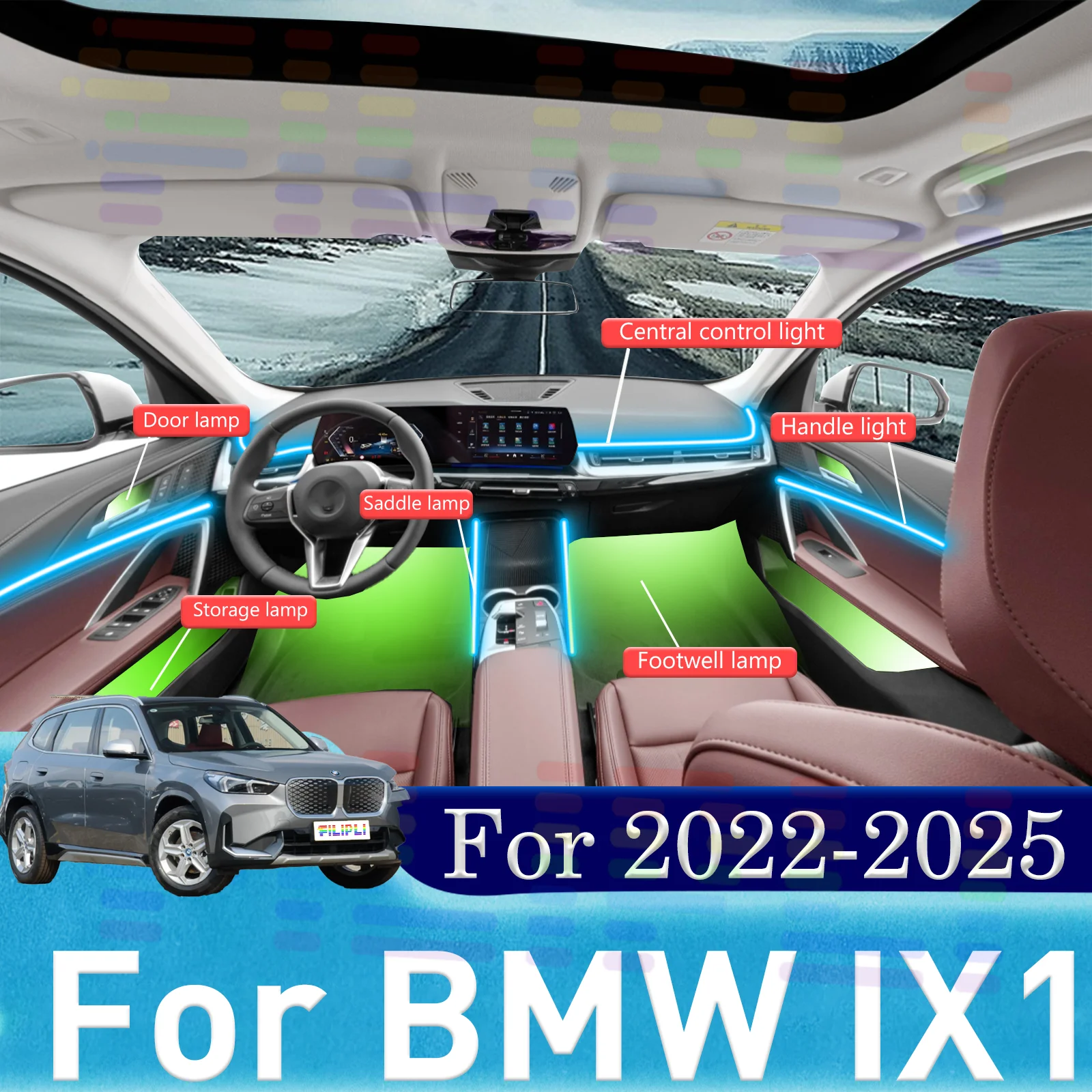 

Для BMW IX1 U11 U12 BEV Elevate Nighttime Dog Walks (автомобильный транспорт) со скрытыми светодиодными полосами для интерьера автомобиля