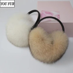New Winter Women Luxury Real Fox Fur Earmuffs Natural Warm Fox Fur Earmuff Cute Oversized Fluffy Genuine Fox Fur Earmuffs