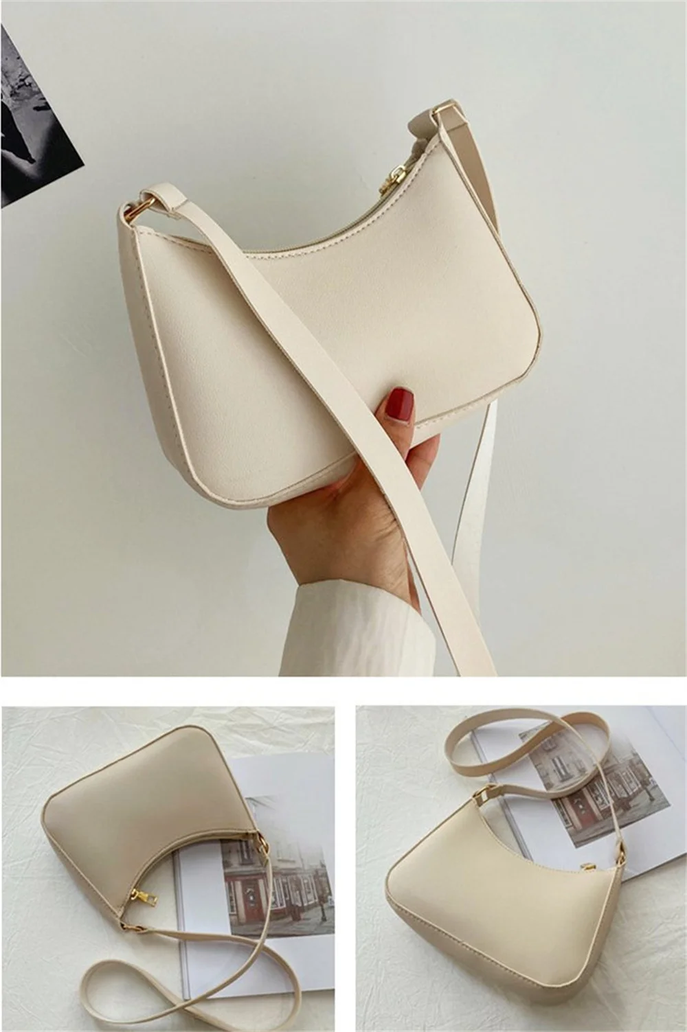 2024 New Women\'s Fashion Handbags Retro Solid Color PU Leather Shoulder Underarm Bag Casual Women Hobos Small Clutch Purse